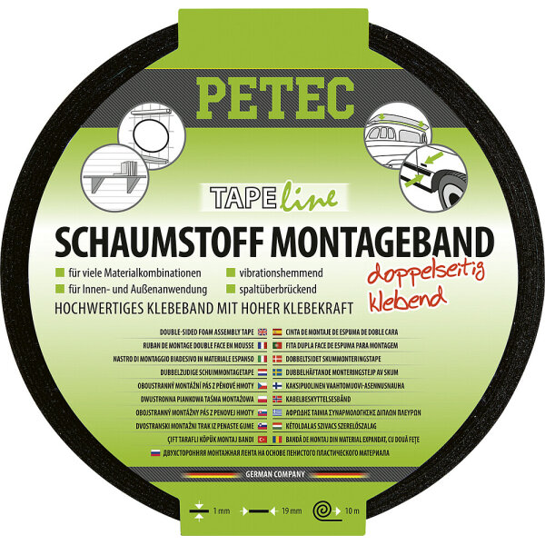 PETEC Schaumstoff-Montageband Petec doppelseitig klebend 10 m x 19 mm